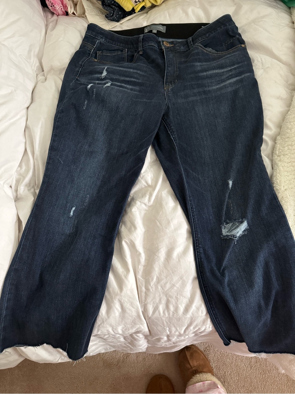 Wit & Wisdom Dark Blue Distressed Bootcut Jeans
